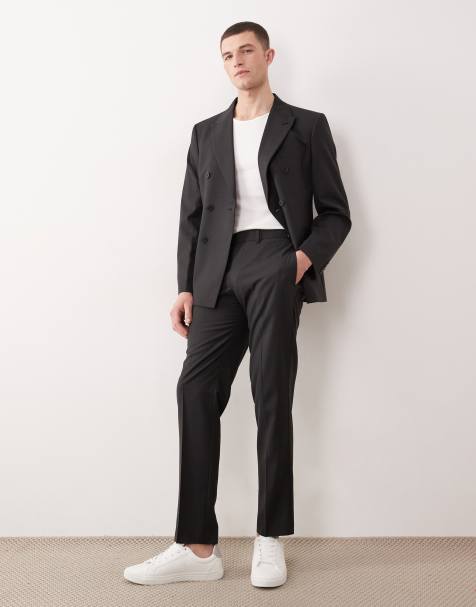 ASOS DESIGN slim suit pants in black subtle stripe - view 1