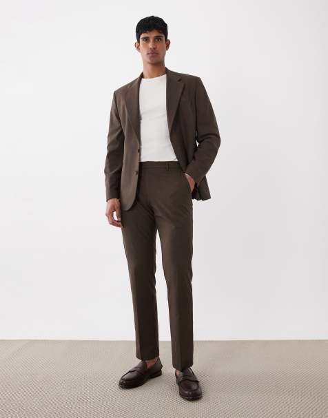 ASOS DESIGN slim suit pants in brown heather - view 1