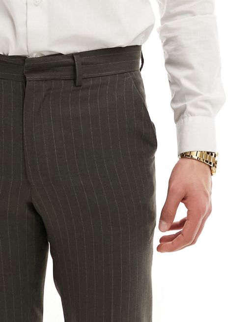 ASOS DESIGN slim suit pants in brown pinstripe