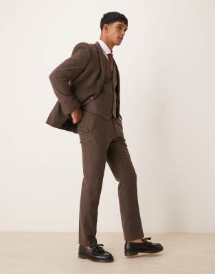 Asos Design Slim Suit Pants In Brown Wool Mix Flannel