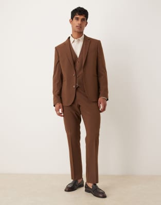 Asos Design Slim Suit Pants In Brown