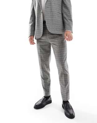 slim suit pants in brushed charcoal check-Gray