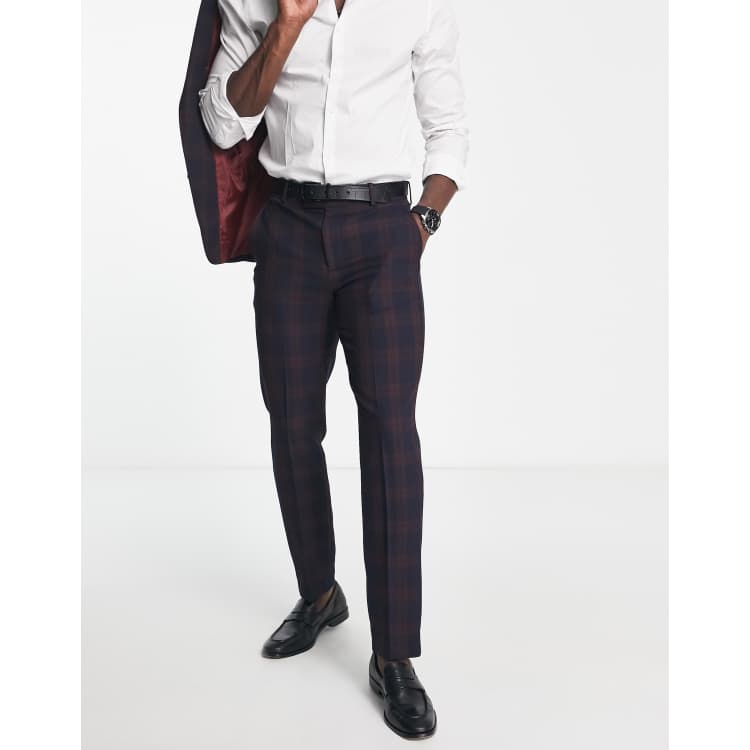 burgundy plaid dress pants Wool Plaid Single Pleat Suit Pants main image 1