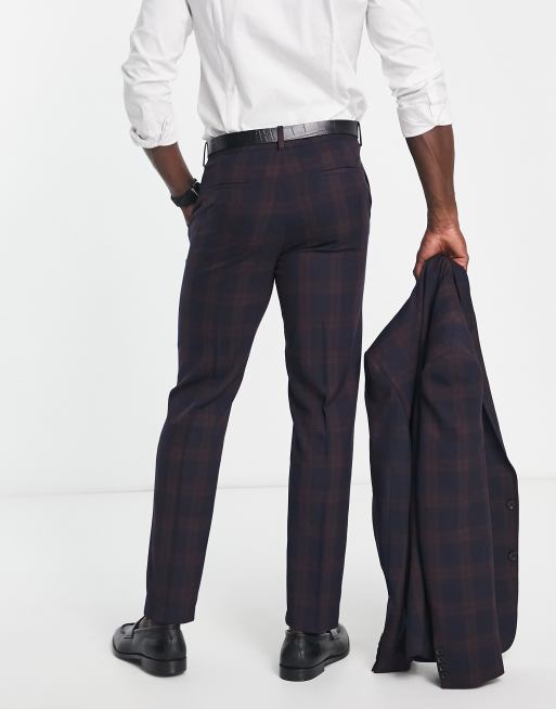 ASOS DESIGN slim suit pants in burgundy blackwatch tartan plaid, 2 of 4