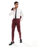 ASOS DESIGN slim suit pants in burgundy-Red