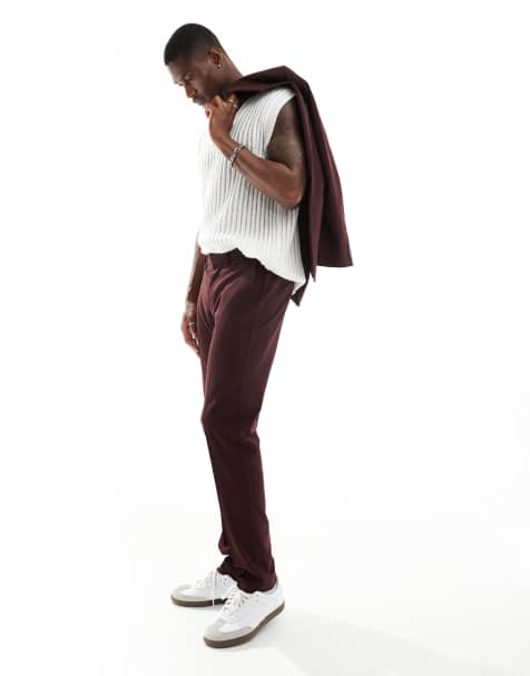 ASOS DESIGN slim suit pants in burgundy - view 1
