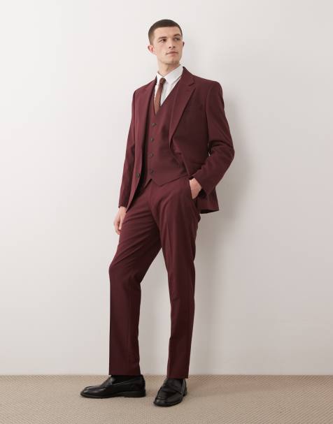 ASOS DESIGN slim suit pants in burgundy - view 1