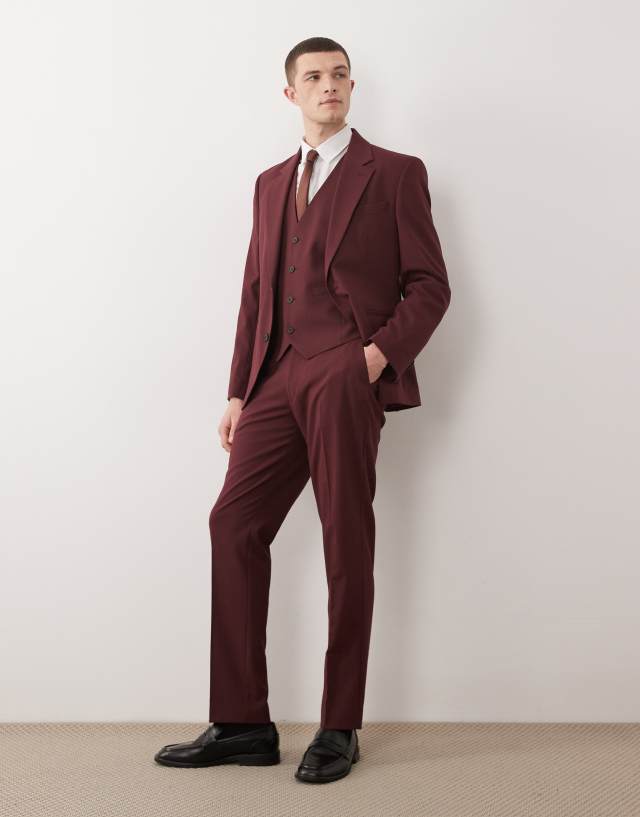 mens burgundy dress pants slim fit ASOS DESIGN suit in Size:13.5 US Women (10.5 UK/AU) day wear have nothing Holiday party Alexander Wang Asymmetric Deconstructed