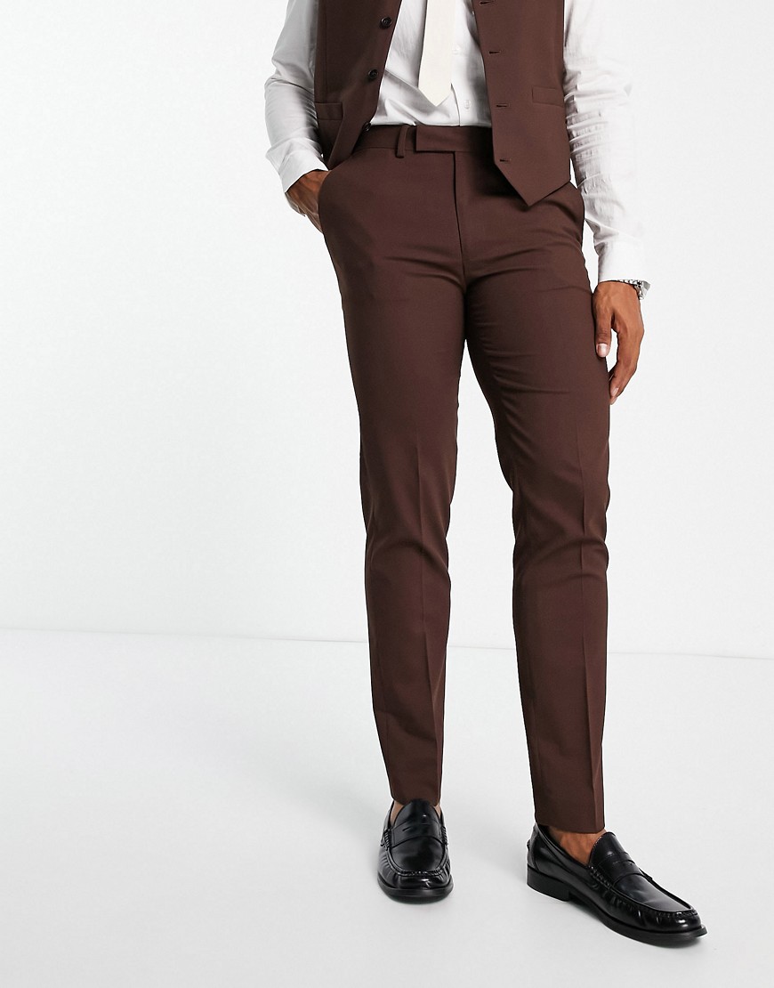 ASOS DESIGN slim suit pants in chocolate-Brown