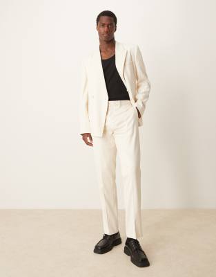 slim suit pants in cream geo jacquard-White