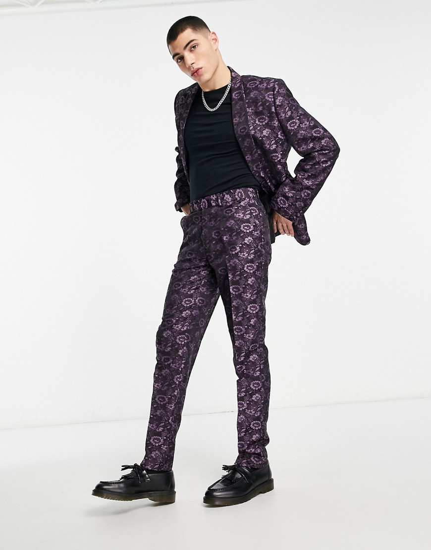 ASOS DESIGN slim suit pants in dark floral-Black