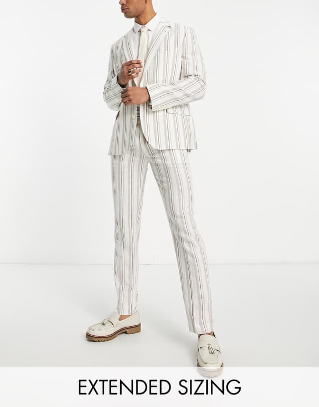 ASOS DESIGN slim suit pants in ecru stripe