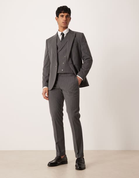 ASOS DESIGN slim suit pants in gray pin stripe - view 1