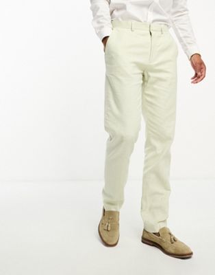 Asos Design Super Skinny Suit Pants In Linen In Puppytooth Check In Green