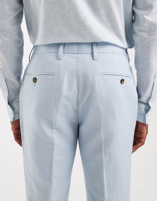 mens light blue dress pants slim fit Free Shipping! Unique Bargains Men's Slim Fit Dress Pants Light Blue 34  Polyester Business Casual