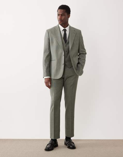 ASOS DESIGN slim suit pants in mid green washable wool blend - view 1