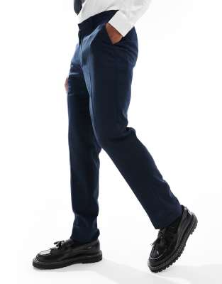 Asos Design Slim Suit Pants In Navy Microtexture