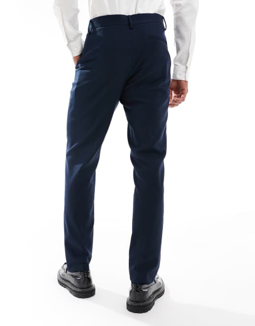 ASOS DESIGN slim suit pants in navy microtexture