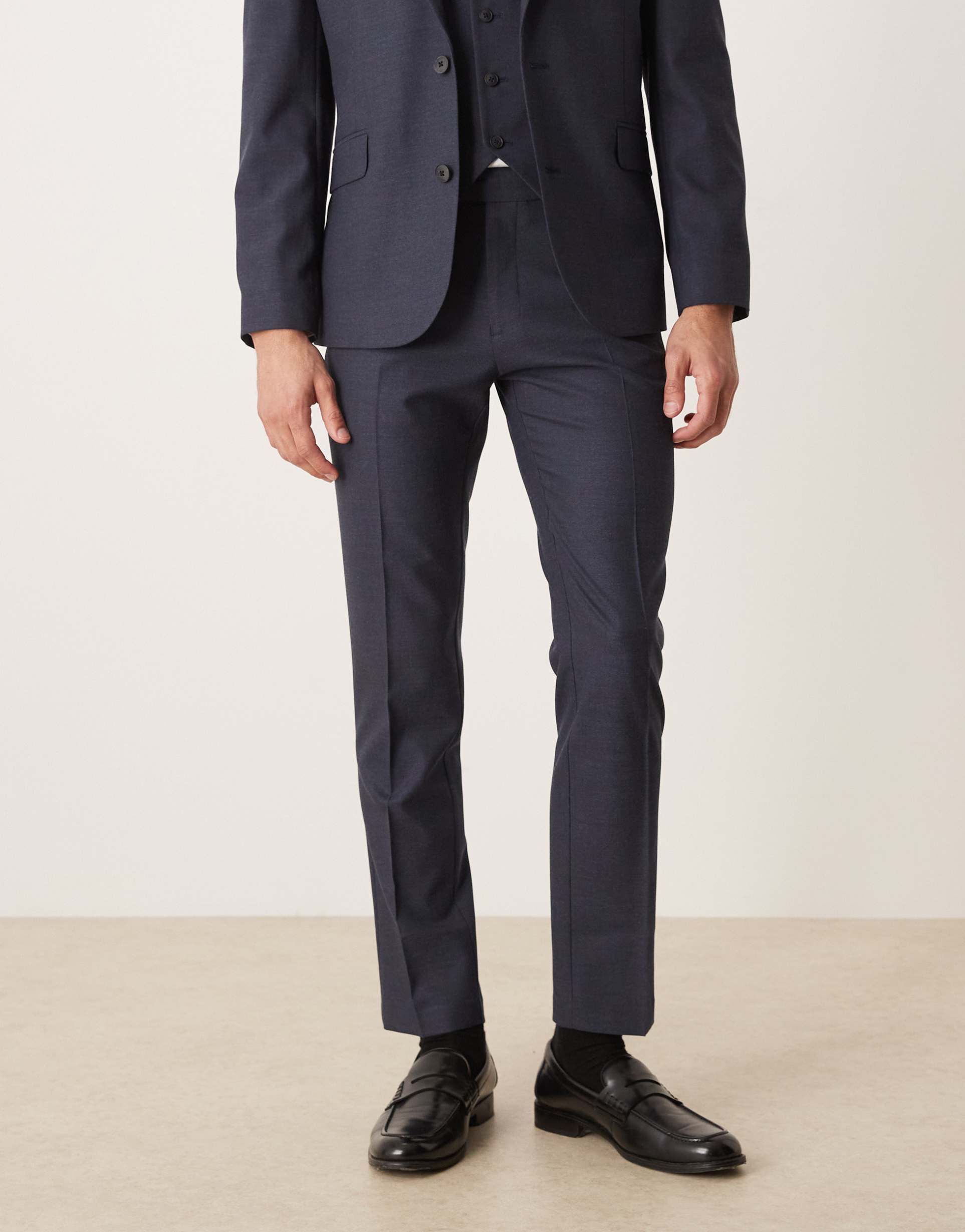 ASOS DESIGN slim suit pants in navy microtexture