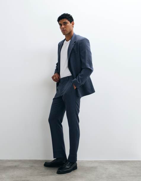 ASOS DESIGN slim suit trousers in navy wool blend tweed