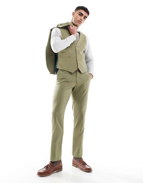 ASOS DESIGN slim suit pants in olive green - view 1