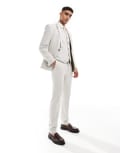 [ASOS DESIGN] ASOS DESIGN slim suit pants in pale grey birdseye texture-Neutral W38 L32 STONE