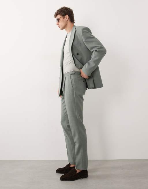 ASOS DESIGN slim suit pants in sage green wool blend tweed, 3 of 9