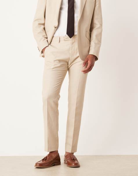ASOS DESIGN slim suit trousers in stone microtexture 