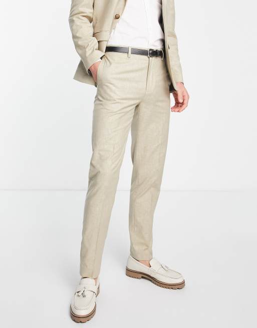 ASOS DESIGN slim suit pants in stone slub crosshatch texture