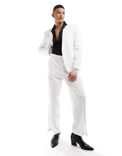 White slim suit store pants