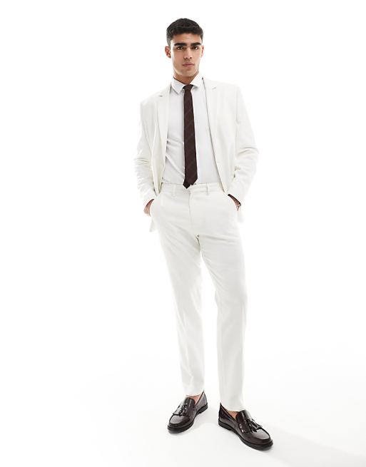 white slim dress pants Kenneth Cole Kennth Cole Men's Slim-Tapered Fit Stretch Tech - Off-White forward choice for your next semi AK Beauty Men's Flat Front