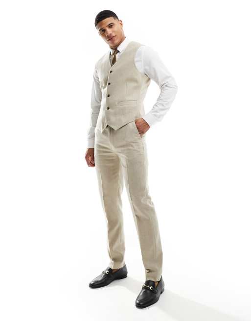 ASOS DESIGN slim suit pants in wool mix texture in beige