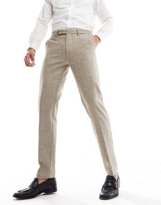 Asos Design Slim Suit Pants In Wool-mix Texture In Stone-neutral