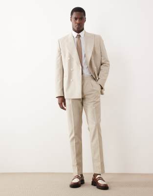 Asos Design Slim Suit Pants With Linen In Neutral