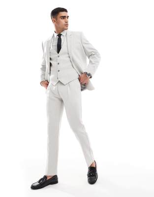 Asos Design Slim Suit Pants With Wool In Ice Gray Herringbone-neutral