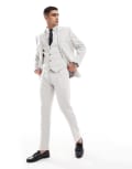 [ASOS DESIGN] ASOS DESIGN slim suit pants with wool in ice grey herringbone-Neutral W32 L32 Ice grey