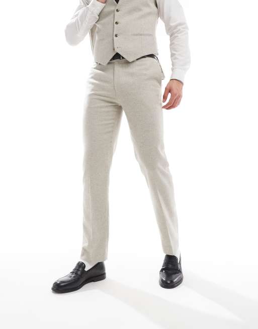 ASOS DESIGN slim suit pants with wool in stone tweed, 2 of 5