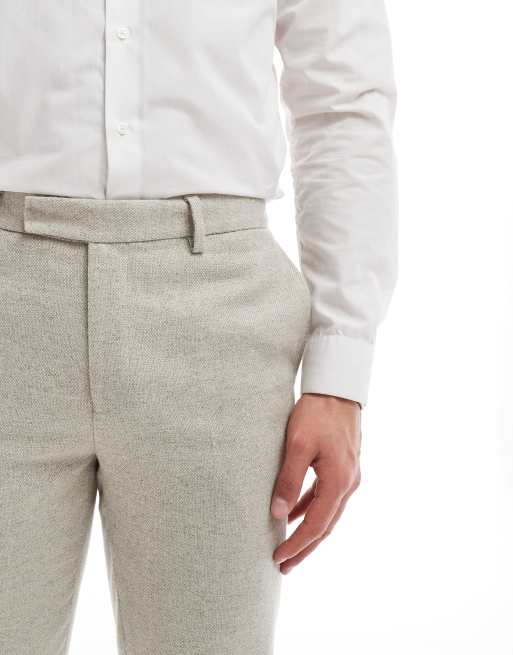 ASOS DESIGN slim suit pants with wool in stone tweed, 3 of 5