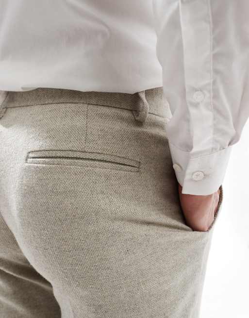 ASOS DESIGN slim suit pants with wool in stone tweed, 4 of 5