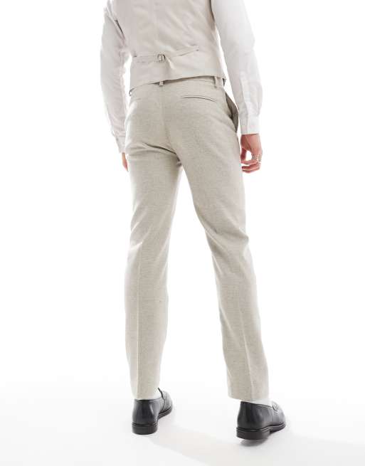 ASOS DESIGN slim suit pants with wool in stone tweed, 5 of 5