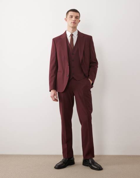 ASOS DESIGN slim suit set in burgundy - view 1