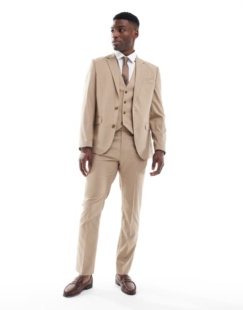 ASOS DESIGN slim suit set in mink brown - view 1
