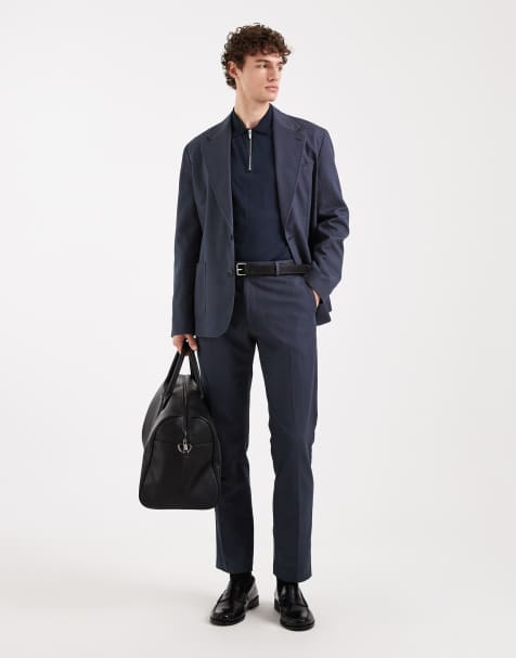ASOS DESIGN slim suit set in navy cotton-linen blend - view 1