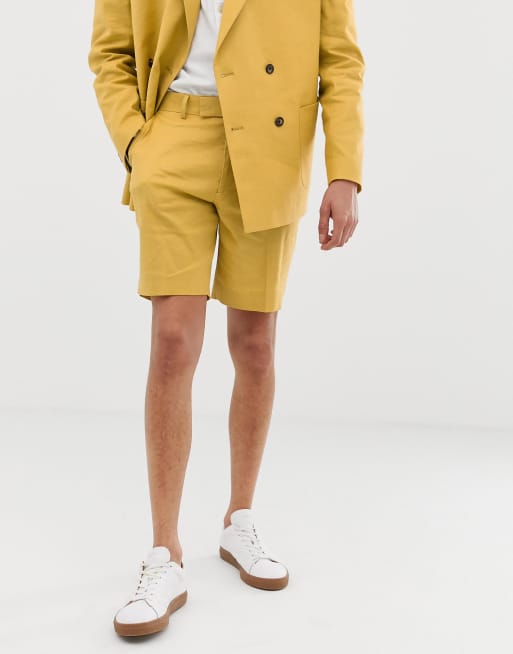 ASOS DESIGN slim suit short in mustard linen ASOS