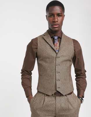 ASOS DESIGN slim suit suit vest in brown tweed