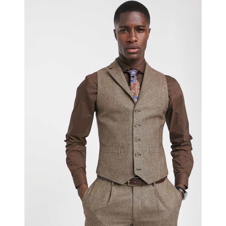 ASOS DESIGN slim suit suit vest in brown tweed