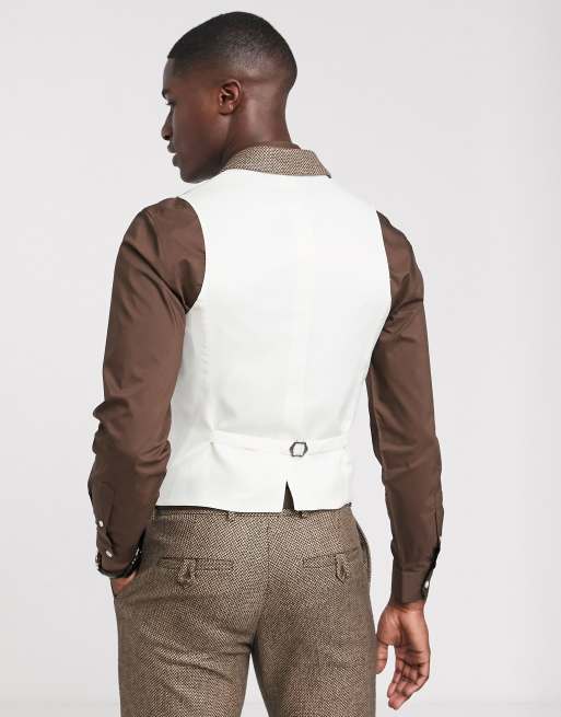 ASOS DESIGN slim suit suit vest in brown tweed