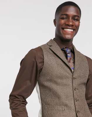 ASOS DESIGN slim suit suit vest in brown tweed