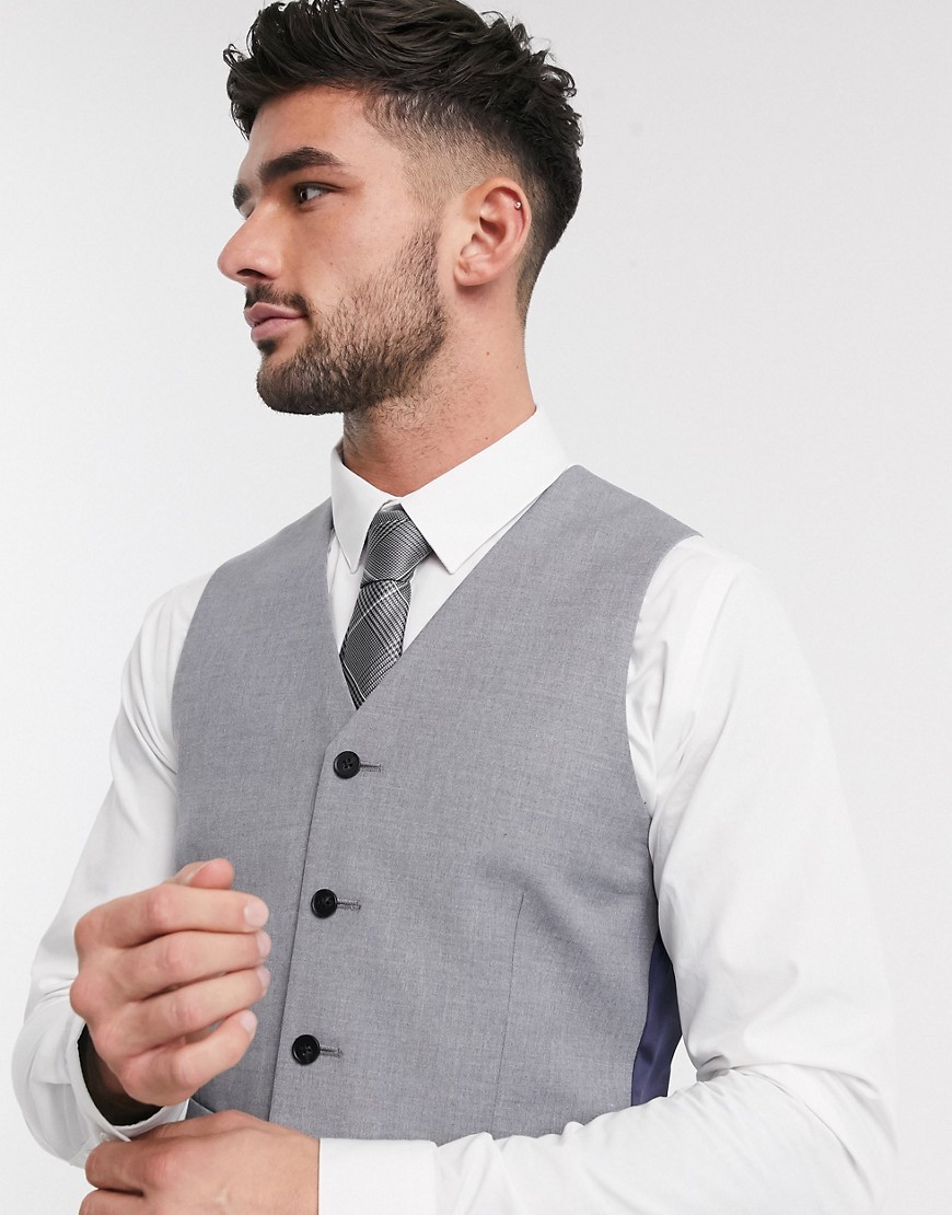Asos Design Slim Suit Suit Vest In Mid Gray-navy