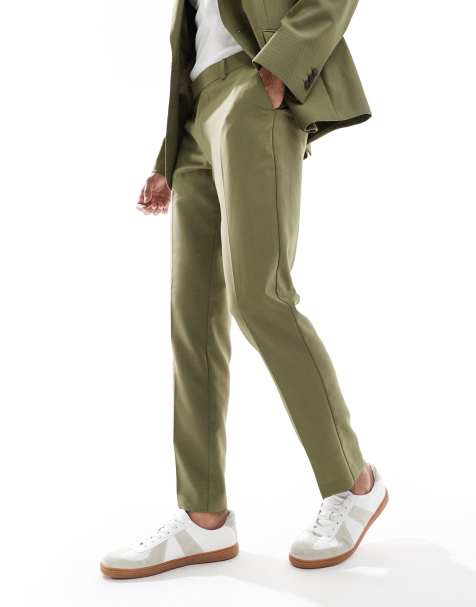 ASOS DESIGN slim suit trouser in green micro texture - view 1
